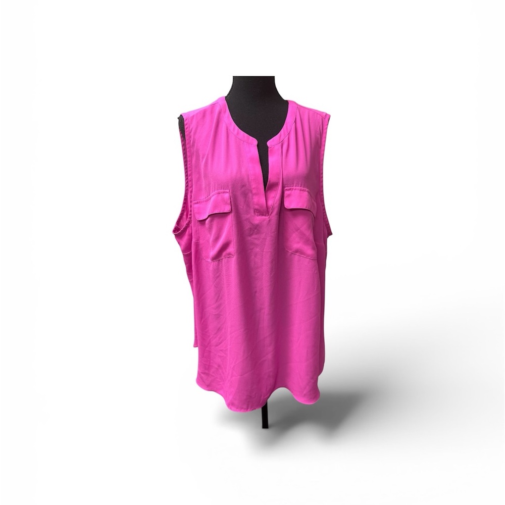 Worthington Pink Sleeveless Blouse 3X Plus Size Career Chic Pocket Top - Picture 1 of 9